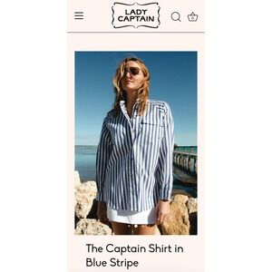 Lady Captain Shirt Blue Stripe Button Down Long Sleeve Mesh Vent Top XL New